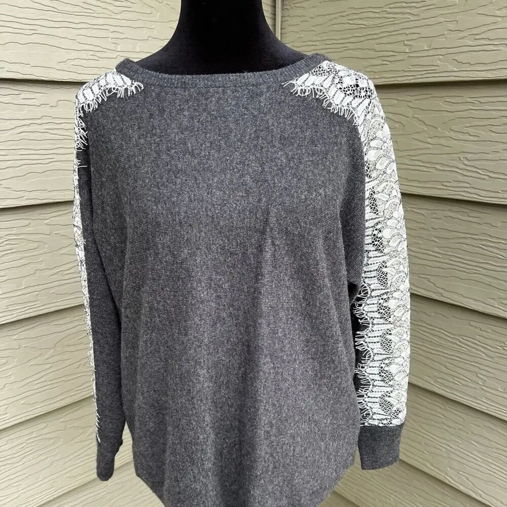 J. Crew grey sweater with lace long sleeves, women's size S